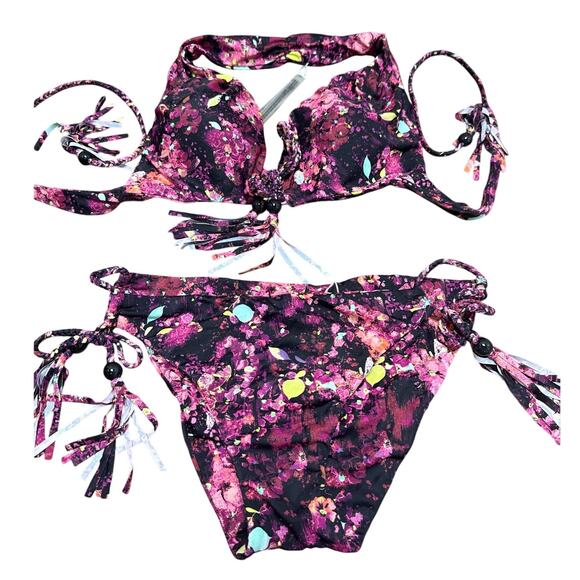 Victoria's Secret Tasseled Halter Cinched Bottom Bikini Set Size Large Abstract - Picture 1 of 12